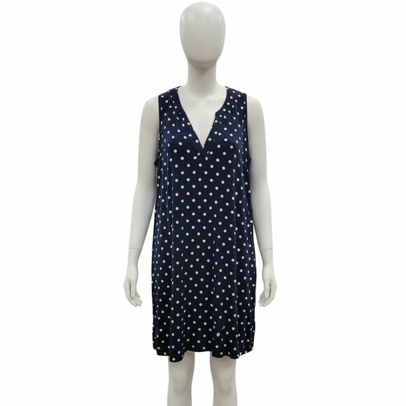 Lands' End Dresses & Skirts - Lands' End Navy and White Polka Dot Midi Dress